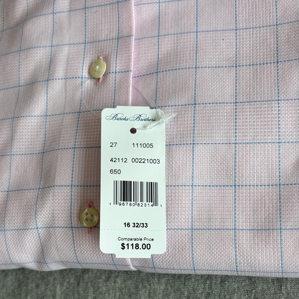 NWT Brooks Brothers Pink Blue Check Long Sleeve Dress Shirt Size 16 32/33 Slim - Picture 5 of 5